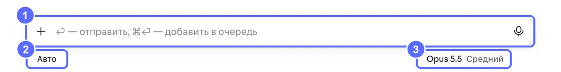 Поле для запроса в режиме Code, под ним режим разрешений и выбор модели