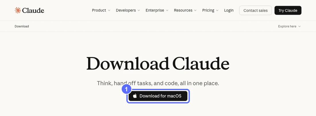 Страница загрузки claude.ai/download с кнопкой Download for macOS